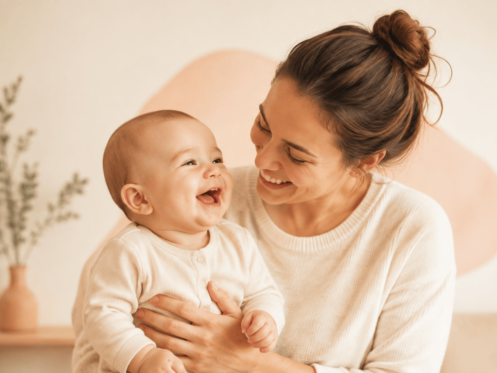 A parent sharing a happy moment with their smiling baby